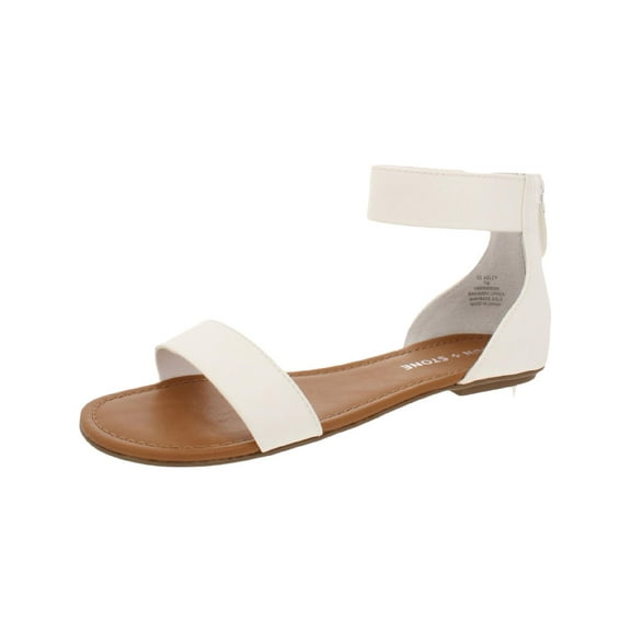 Sun   Stone Womens Keley Faux Leather Flat Sandals White 10 Medium (B,M)