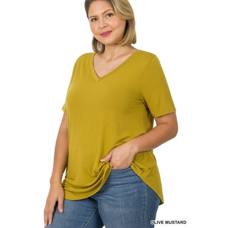 Women & Plus Short Sleeve V Neck Round Hem Relaxed Fit Casual Tee Shirt Top price history on PriceWatchPro