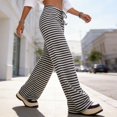 thumbnail image 3 of JUUNthy Womens Striped Lounge Pants, High Waist Stretchy Loose Fit Wide Leg Soft Casual Home Trousers Gray XL, 3 of 10