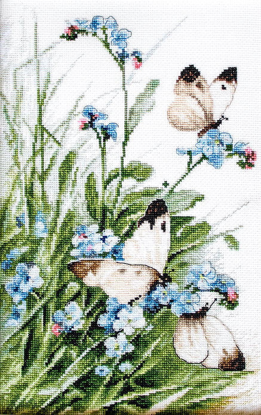 Counted Cross Stitch Kit Butterflies and bluebird flowers Leti939