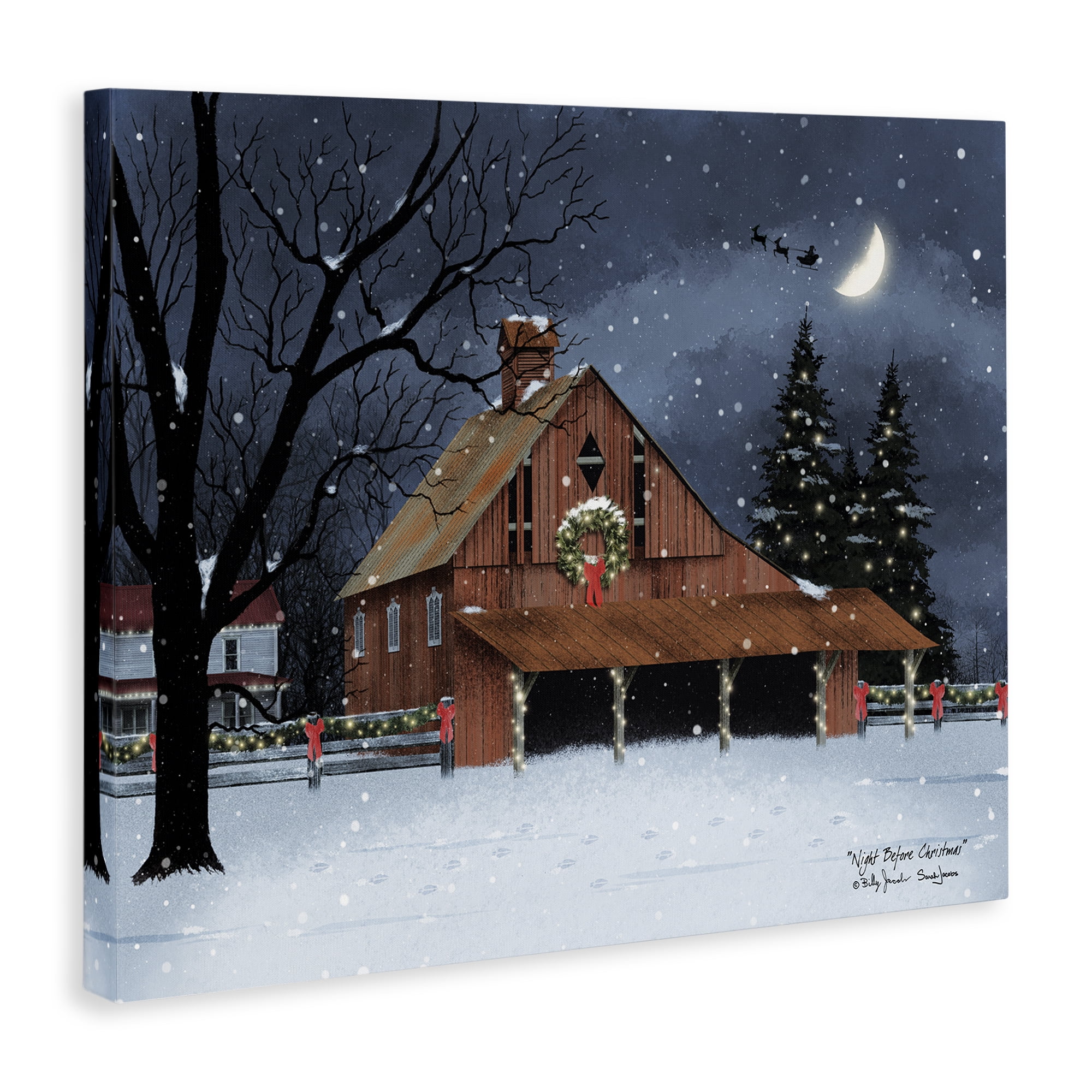 Stupell Industries Night Before Christmas Barn Landscape & Nature Painting Wrapped Canvas Art Print Wall Art, 30 x 24