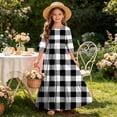thumbnail image 7 of Little Girls Maxi Dress 4-14 Years Ruffle Half Sleeve Round Neck Floral Print Tiered Long Dress with Side Pockets Black D 9-10 Years, 7 of 7