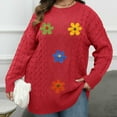 thumbnail image 6 of PiGOGI Women's Plus Size Beaded Sweater Coat Round Neck Long Sleeve Pullover for Winter Red XL, 6 of 6