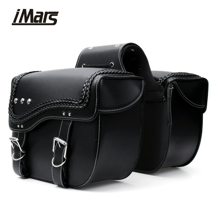IMARS 2 Pack Motorcycle Saddle Bags, Universal PU Leather Side