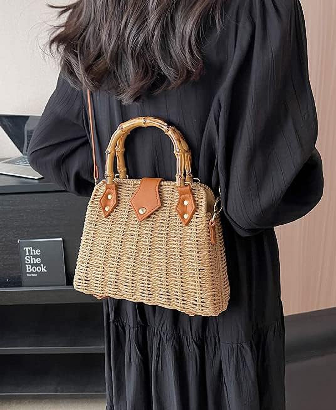 Kukuzhu Straw Tote Bag Purses for Women Large Handbag Casual Crossbody Bag Satchel Bag Beach Bag for Travel Work
