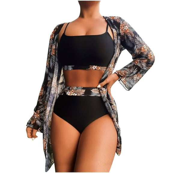 Womens Bikini Swimsuits Bathing Suit with Matching Cover Up Women's 3 Piece Swimsuit Swimsuit 3 Piece Set for Women 3 Piece Bathing Suit Bathing Suits with Cover Up Set Items Cheapeast On