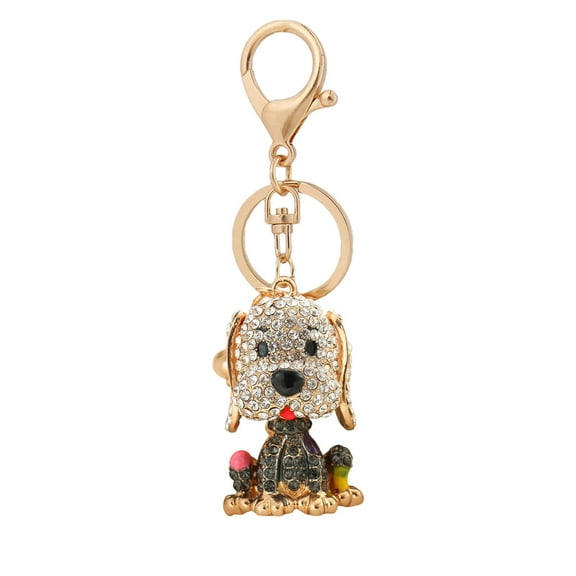HUANLEDASH Cartoon Dog Shape Car Keychain Colorful Rhinestones Inlaid Keyring Bag Souvenir Charm Fashion Accessories