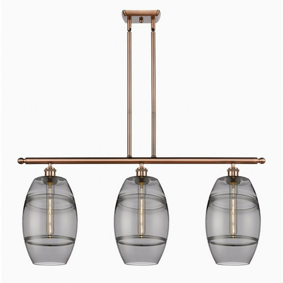 516-3I-AC-G557-8SM Innovations Lighting Vaz - 3 Light Stem Hung Island In Industrial Style-10.38 Inches Tall and 36 Inches Wide-Antique Copper