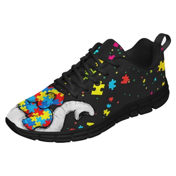 Autism Shoes Women Men Running Sneakers Autism Awareness Puzzle Print Tennis Walking Shoes Black Size 3.5