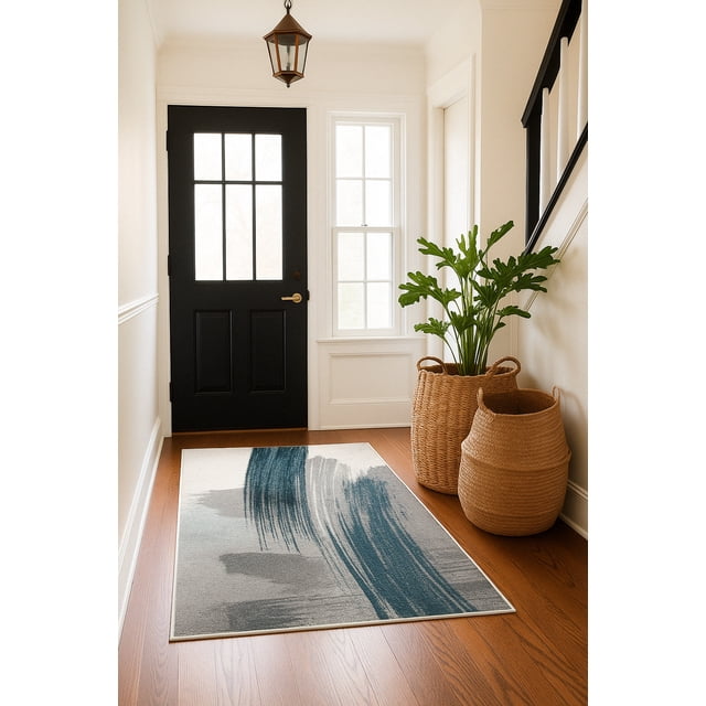 Rug Branch Rivah 4' x 6' (3'9" x 5'6") Blue/White Abstract Indoor Area Rug, Contemporary, Medium Pile, Stain-Resistant Carpet - Living Room, Bedroom, Dining Room, and Kitchen