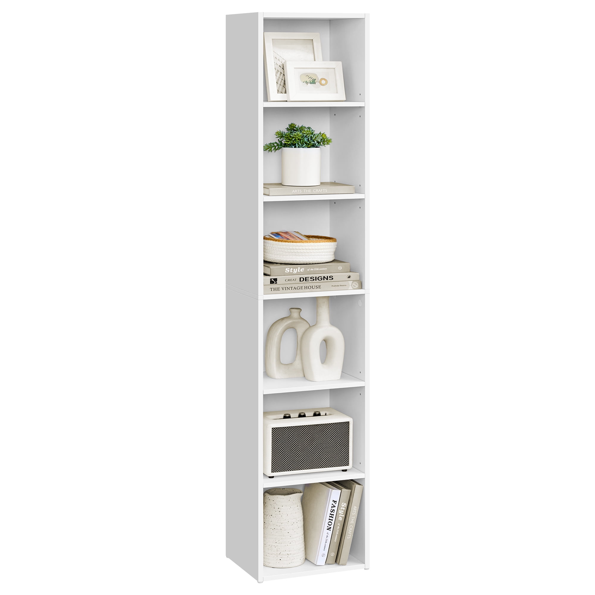 6 - Tier Open Bookshelf. Measuring 9.4 x 11.9 x 63.3 inches. Ideal for living rooms, home offices, or dining rooms.