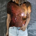 thumbnail image 4 of Penkiiy Galaxy Printed Shirt ,Women's 2024 Spring And Summer Casual Fashion Sky Print Short-Sleeved Round Neck T-Shirt Tops/Shirts M Brown, 4 of 6