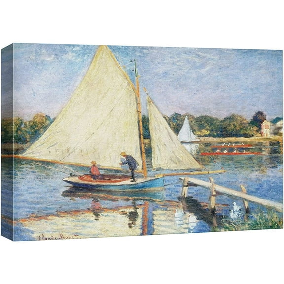 wall26 Canvas Print Wall Art Pastel Boaters at Argenteuil Claude Monet Nature Illustrations Fine Art Decorative Landscape Multicolor Wilderness Rustic for Living Room, Bedroom, Office - 32"x48&q
