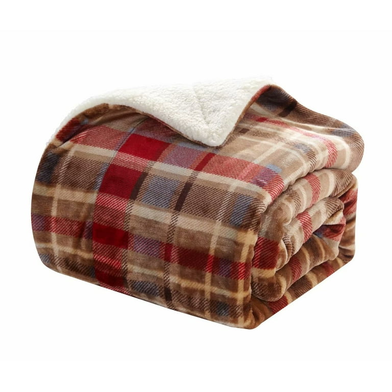 Merrylife Sherpa Throw Blanket Plush Fleece, 60 x 70, Red Plaid