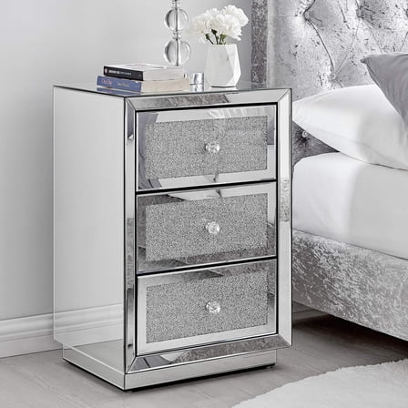 Stella Crushed Diamon Mirrored Crystal Bedside Table Bedside Cabinet Modern Stylish 3 Drawer Bedroom Storage Bedroom Furniture