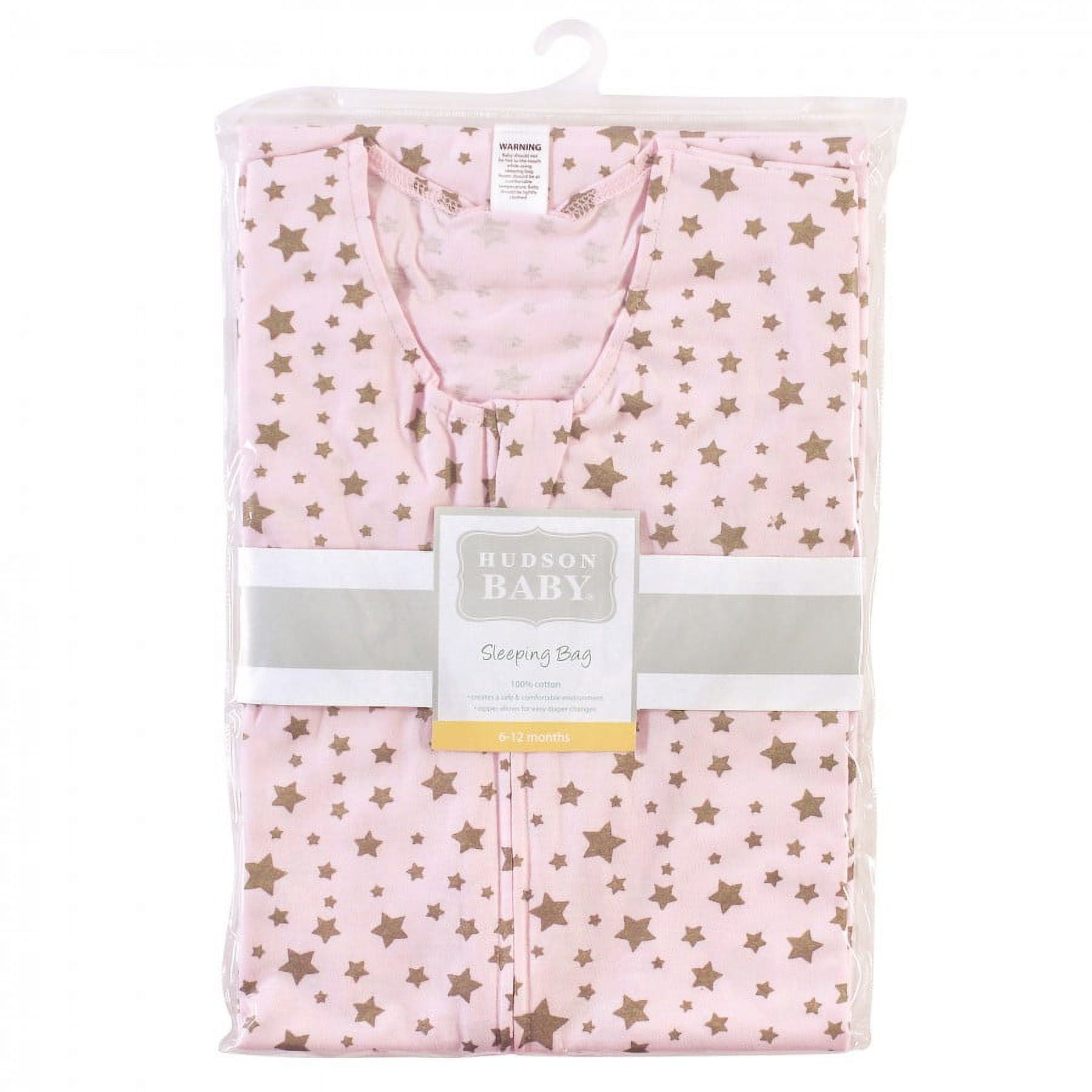 Hudson Baby Infant Girl Cotton Sleeveless Wearable Sleeping Bag, Sack, Blanket, Gold Pink Star, 6-12 Months