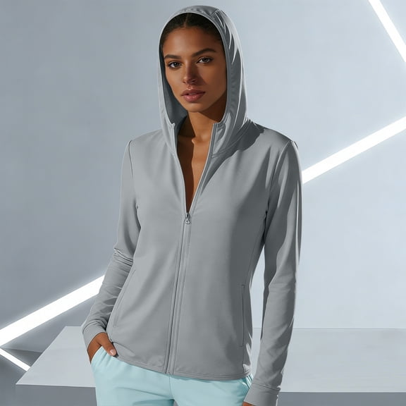 UPF 50 Sun Protection Hoodie for Women Summer Breathable Full Zip Lightweight Outdoor Jackets with Pockets