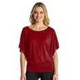 thumbnail image 2 of BAIEBLEUE GLOBAL Women's Solid Butterfly Short Sleeve Boat Neck Dolman Top Wine XL, 2 of 5