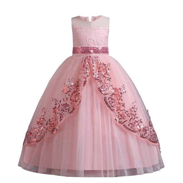 Huvoen Robe Bébé Fille Été Nouvelle Sans Manches à Volants Dentelle Col Rond Broderie Maille Princesse Jupe Nœud Rose 8-9 Ans