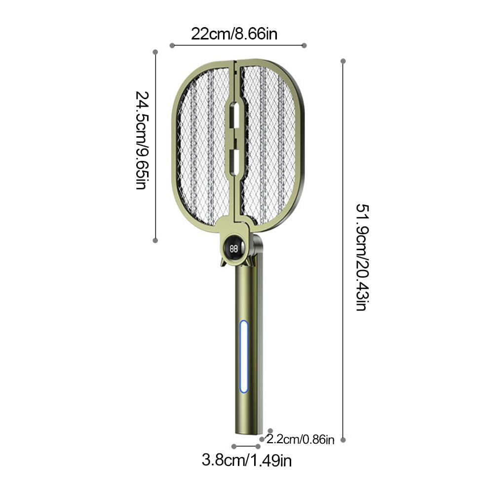Folding Electric Mosquito Racket 2-in-1 Handheld Bug Zapper & Mosquito Attraction Beads, Lamp, Rechargeable, 8 LED