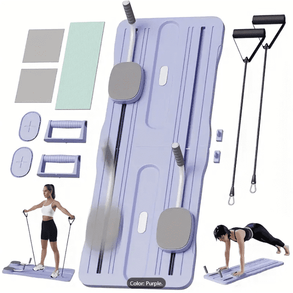 4-IN-1 Pilates Machine with Multi-Level Resistance, Foldable Pilates Board- Home Gym Equipment for Core Strength, Stretching, Balance Training , Push up Board