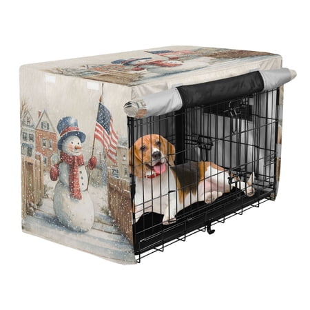 Qxltty American Flag Snowman Crate Cover Durable Oxford Cloth Pet Kennel Sunshade Universal Fit for 35in Wire Cage