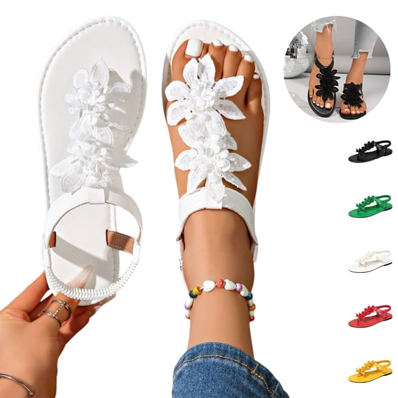 YOUYEDIAN Sandals for Women Summer Flat Sandals Fashion Comfortable Slippers Beach Open Toe Shoes(White)