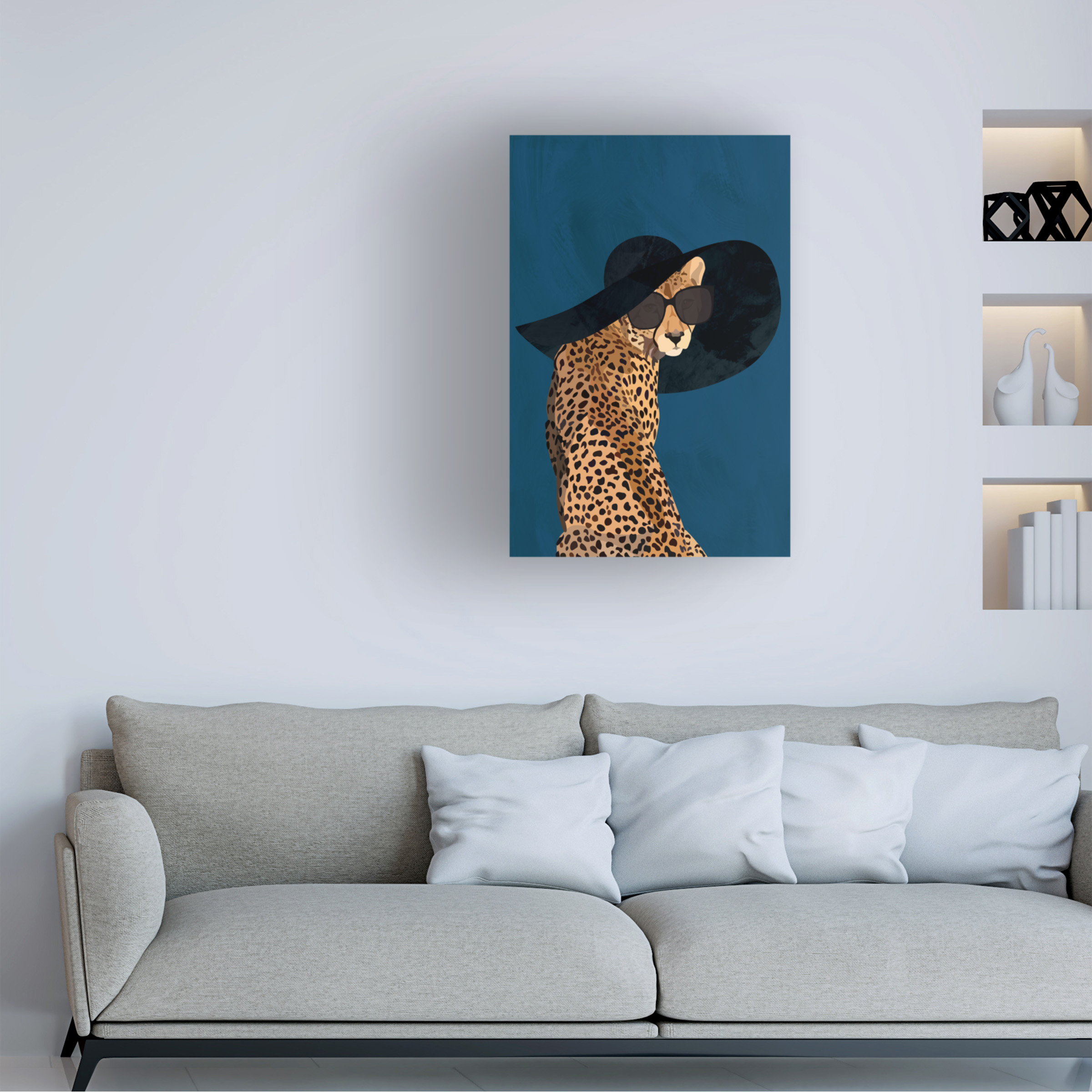 Sarah Manovski 'Fashionable Cheetah wearing a sunhat' Canvas Art