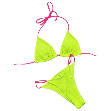 ROZYARD Womens 2 Pieces Tie Back Swimsuit High Cut Thong Halter Bikini Top Set Beachwear