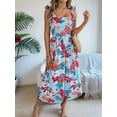 thumbnail image 3 of Women'S Summer Dresses 2025 Casual Spaghetti Strap Ruffled Pleated Flowy Floral Print Maxi Dress Blue XXL, 3 of 8