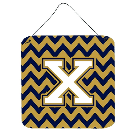 Letter X Chevron Navy Blue and Gold Wall or Door Hanging Prints