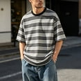 thumbnail image 2 of Mens Polos Shirts Lightweight Striped Crew Neck Short Sleeve In A Sporty Style Plus Size Mens Clothing,Khaki,S, 2 of 5