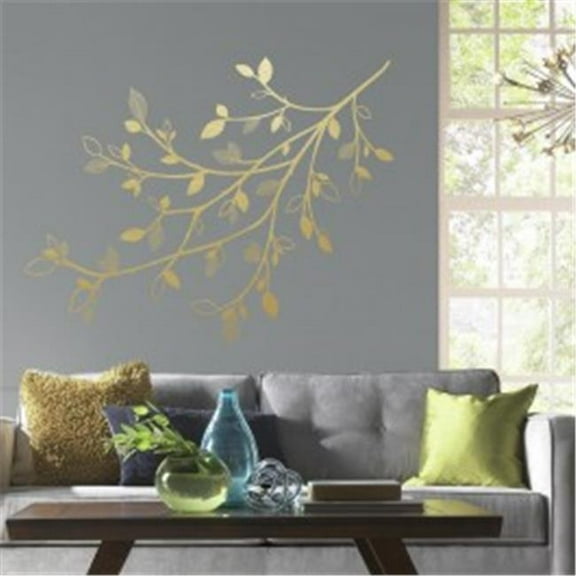 Gold Branch Peel & Stick Giant Wall Decals with 3D Leaves