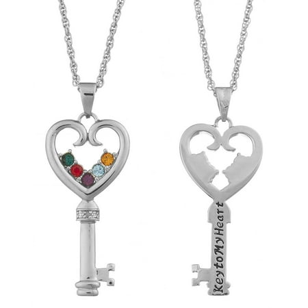Family Jewelry Personalized Mother's Silver-Tone or Gold-Tone Family Birthstone "Key to My Heart" Necklace