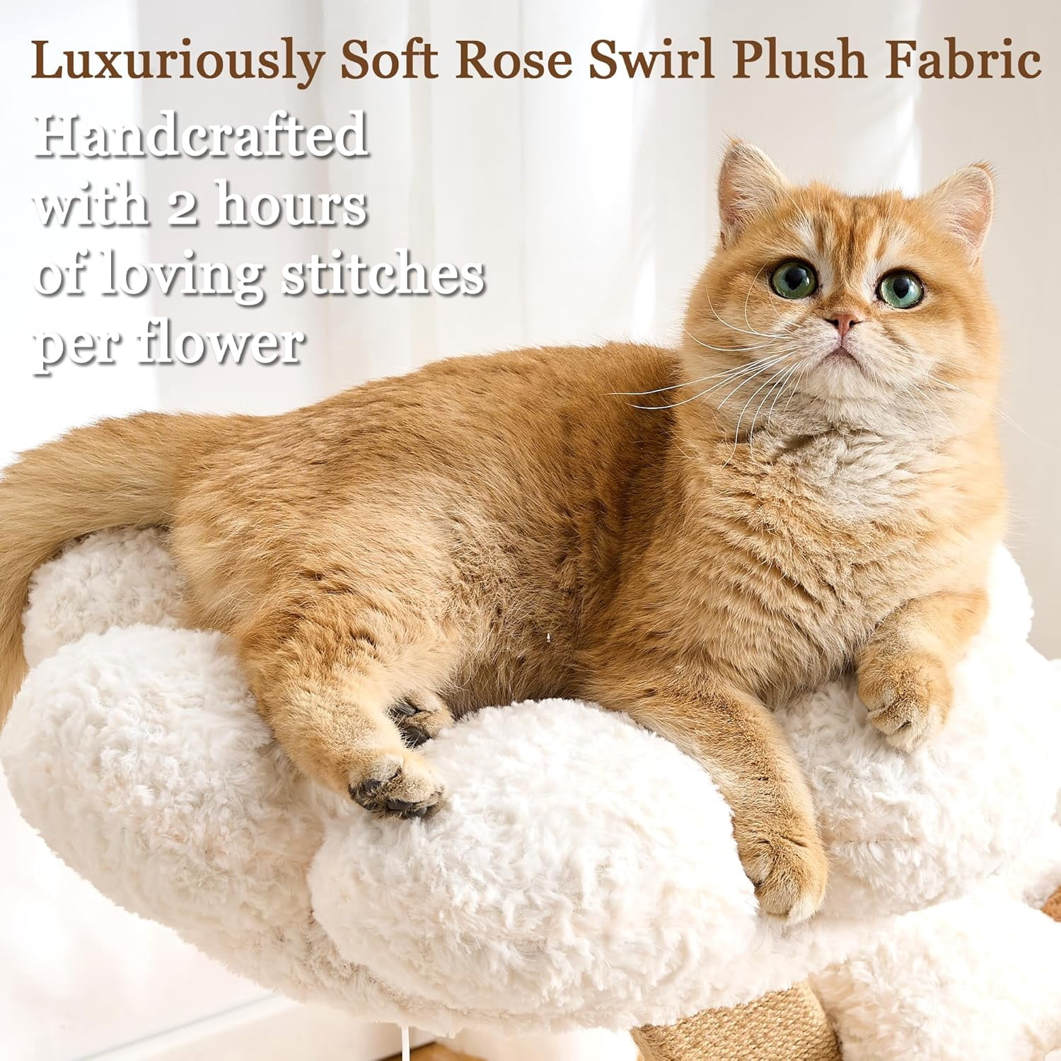 Modern Cat Tree Tower for Indoor Cats Large Adult, 37 inch Flower Cat Tree with Scratching Post, Luxury Aesthetic Cat Tree with Cloud-Soft Flower Perches and Physical Mouse-Sound Hanging Toy