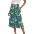 thumbnail image 2 of vigerkar Womens Summer Casual Dress Floral Printed High Waist A Line Ruffle Swing Midi Skirt with Pockets Mint Green, L, 2 of 6
