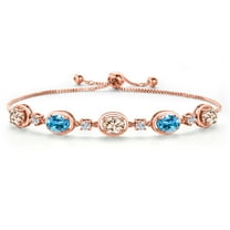 Gem Stone King 18K Rose Gold Plated Silver Peach Morganite and Swiss Blue Topaz Bracelet for Women | 3.95 Cttw | Gemstone October Birthstone | Oval 7X5MM | Fully Adjustable 9 inch