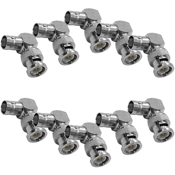 Seismic Audio 10 Pack of Right Angle BNC Male to BNC Female Video Cable Adapters - 90 Degree - SAPT526