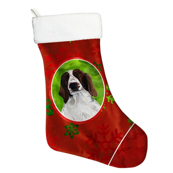 Welsh Springer Spaniel Red and Green Snowflakes Holiday Christmas Stocking
