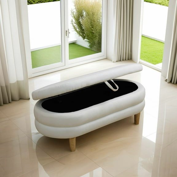 White Oval Storage Ottoman P132