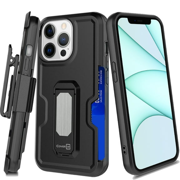 CoverON For Apple iPhone 14 Pro Max Holster Case, Heavy Duty Full Body Belt Clip Phone Cover Kick Stand Card Slot - Black