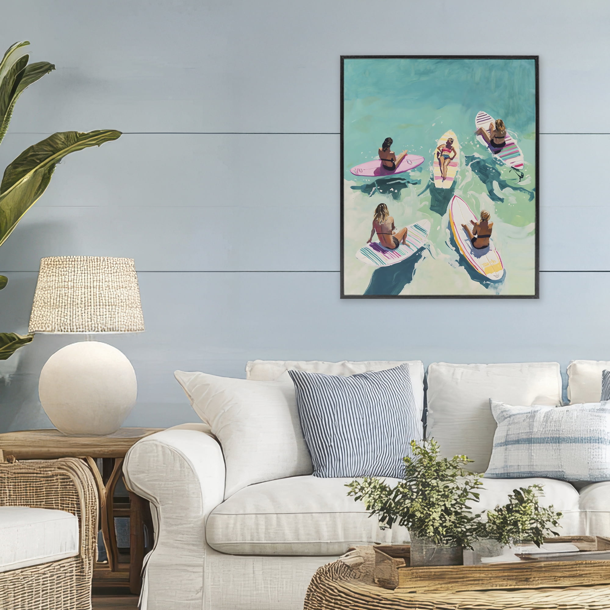 Stupell Industries Women Surfers at Turquoise Beach Black Framed Giclee Art, design by The Prints Vibe