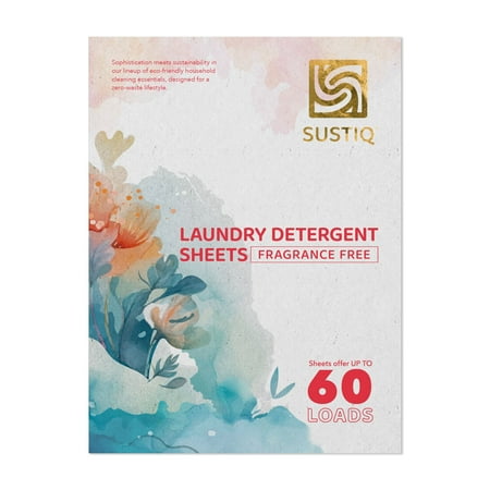 Sustiq Eco-Friendly Laundry Detergent Sheets, Fragrance Free (30-Count, 60 Loads) — EXP: 06/09