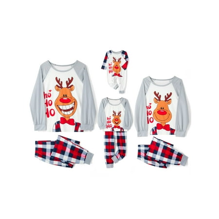 

Huakaishijie Matching Family Pajamas Sets Christmas PJ s Sleepwear Deer Top with Plaid Bottom