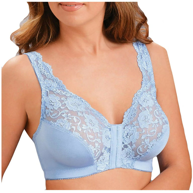 Women's Lace Plus Size Convertible Strap Minimizer Comfort Front Close  Wirefree Bra Push Up Bras for Women Push Up Blue XL 