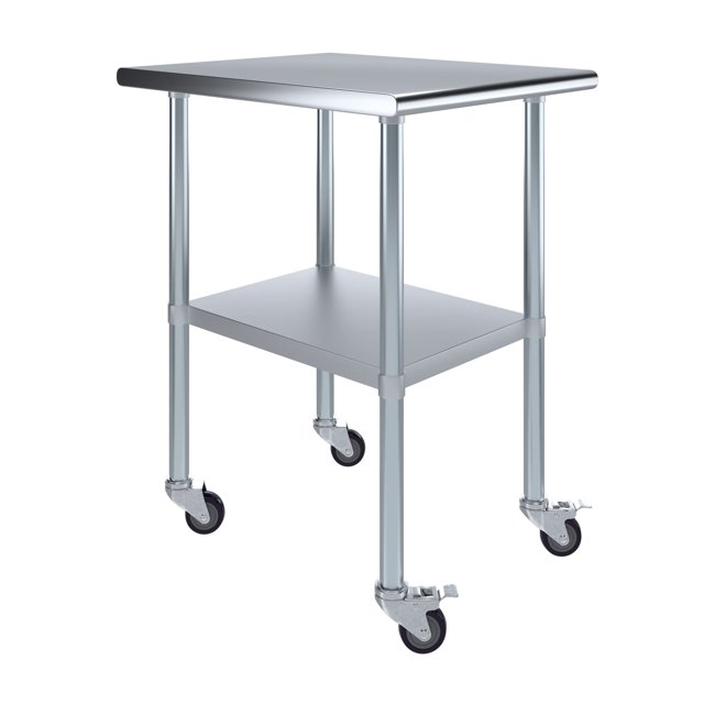 AmGood 30" X 24" Stainless Steel Work Table with Under-Shelf & 4 Wheels | Laundry Garage Utility Bench | Prep Worktable | Kitchen Island Food Prep | NSF Certified