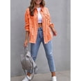 thumbnail image 4 of SEARIPE Women's Casual Denim Jacket Frayed Hem Ripped Long Sleeve Jean Jacket With Pockets Orange XL, 4 of 5