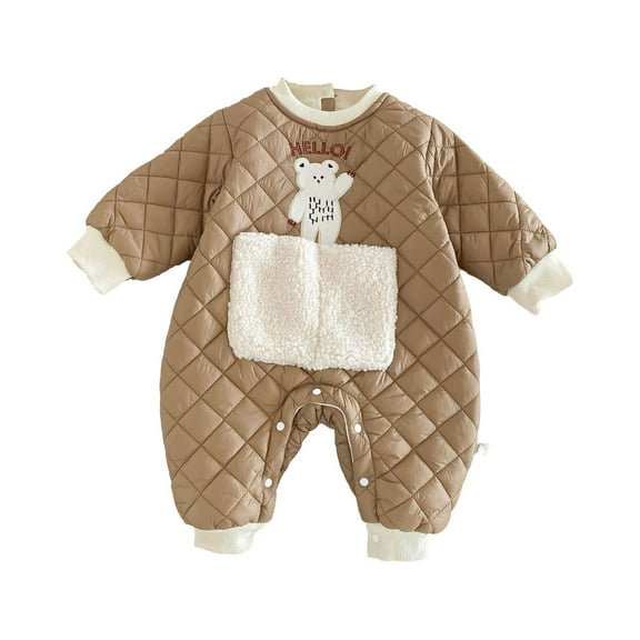 Newborn Infant Girl Boy Cute Long Sleeved Crew Neck Down Cotton Romper Jumpsuits Soft Warm Buttons Down Sweatshirts Onesie Playsuit Outfit