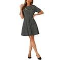 thumbnail image 1 of Vestido skater elegante de tweed con cuello redondo y mangas cortas para mujer, negro y blanco, 1 of 5