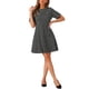 thumbnail image 1 of Vestido skater elegante de tweed con cuello redondo y mangas cortas para mujer, negro y blanco, 1 of 5